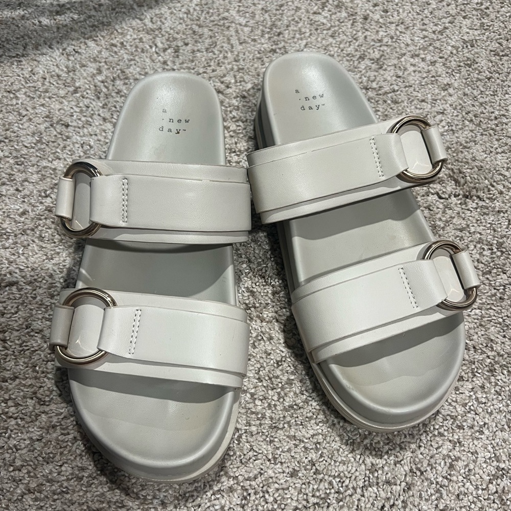 A New Day Women's Cream Double Strap Sandals
